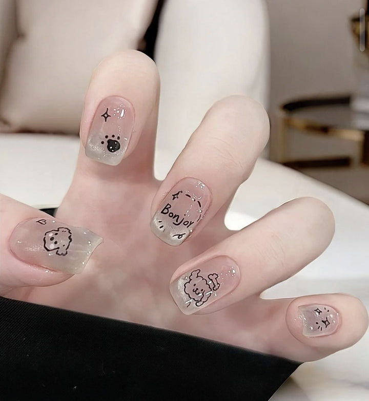 Artificial nails with elegant ombre effect and glitter coating Bowlift