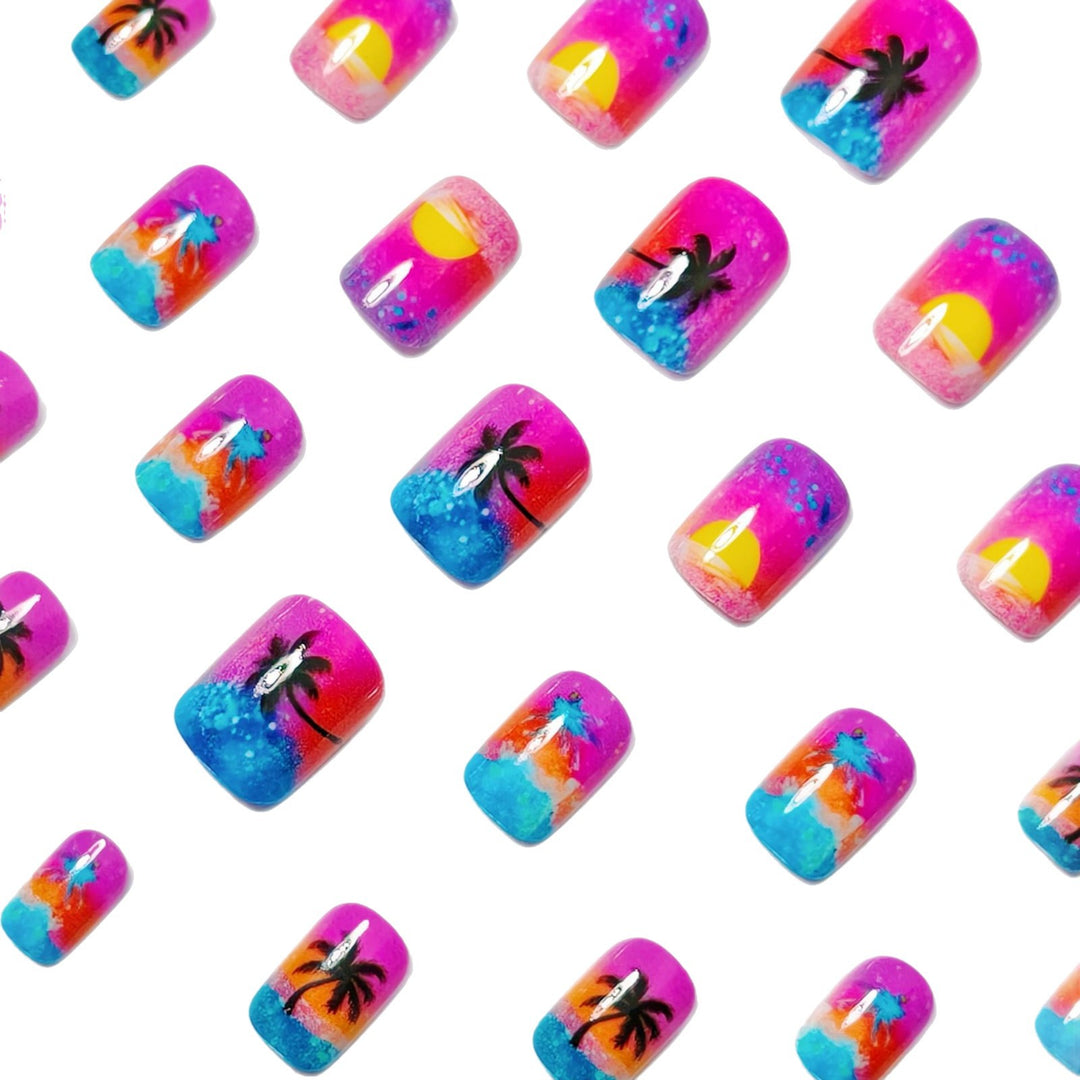 Artificial nails with luminous sunset design Bowlift
