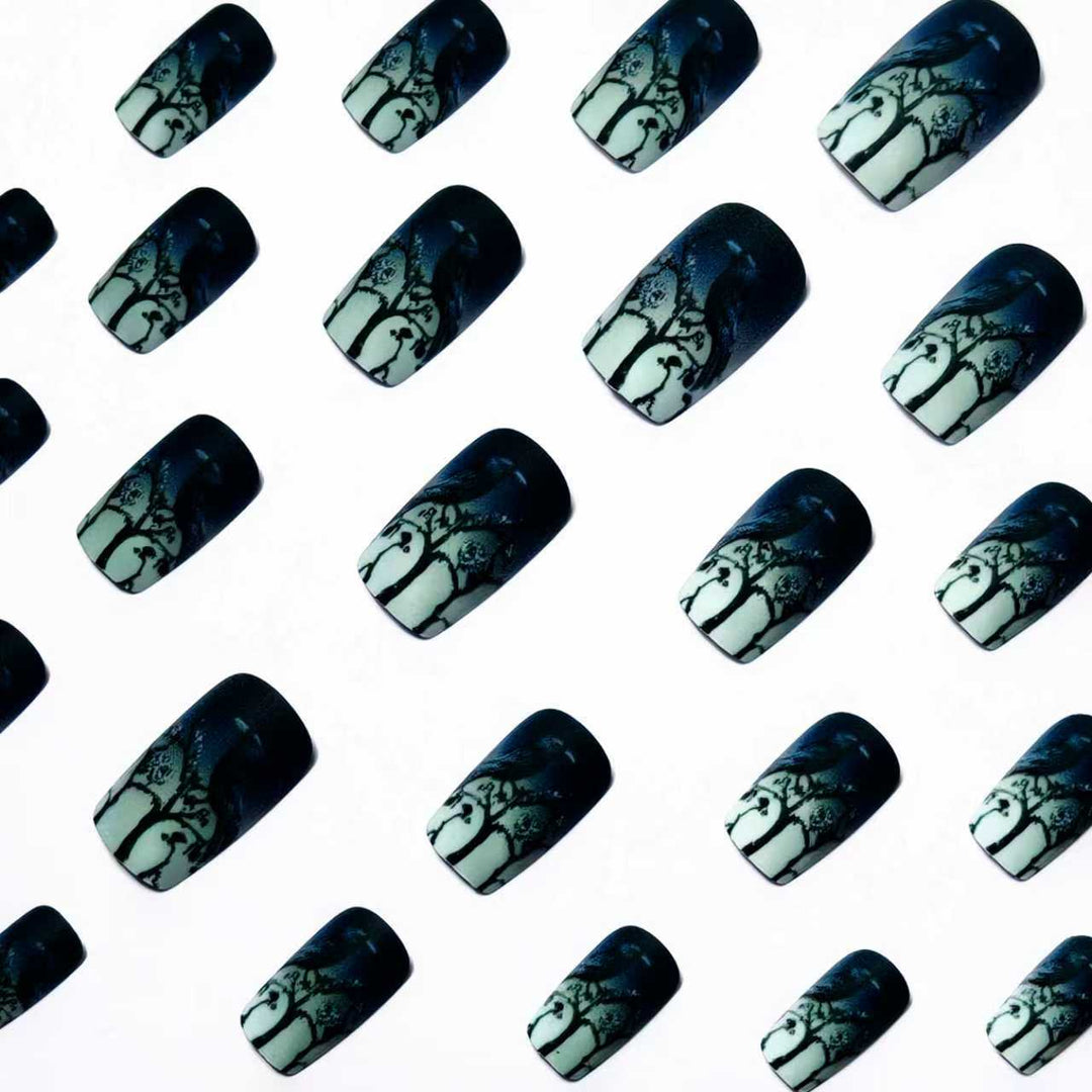 Artistic Raven-Themed Nail Art Bowlift