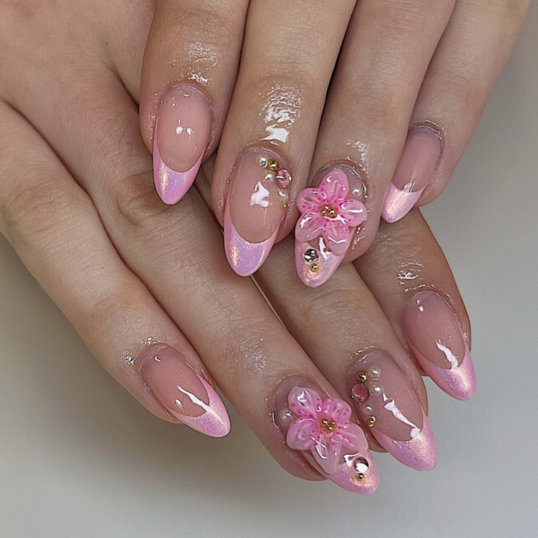 Artful Nail Extensions with Elegant Floral Design Bowlift