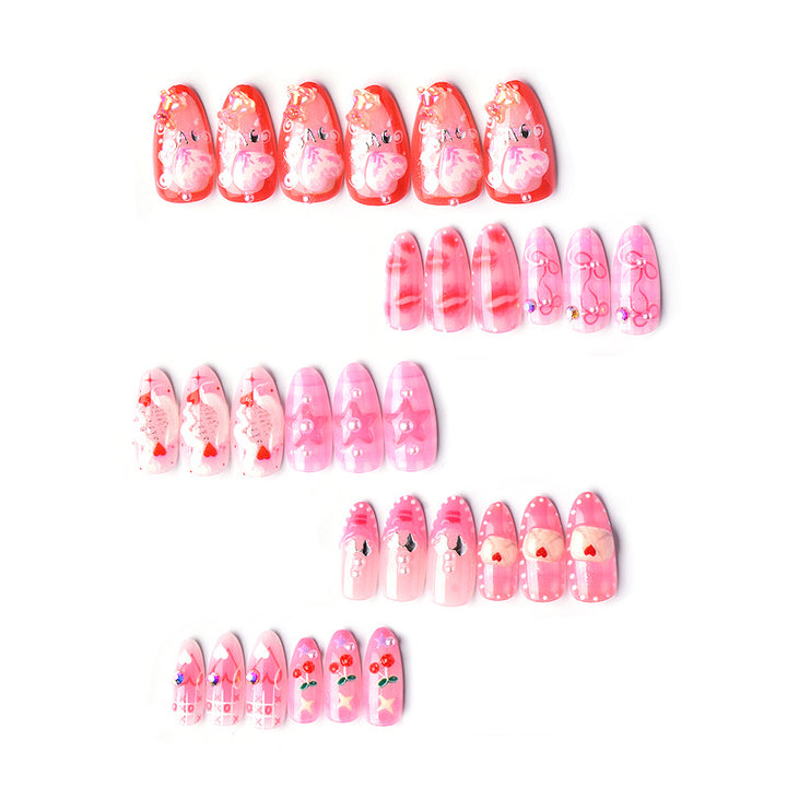 Decorative Heart-Themed Press-On Nail Set Bowlift