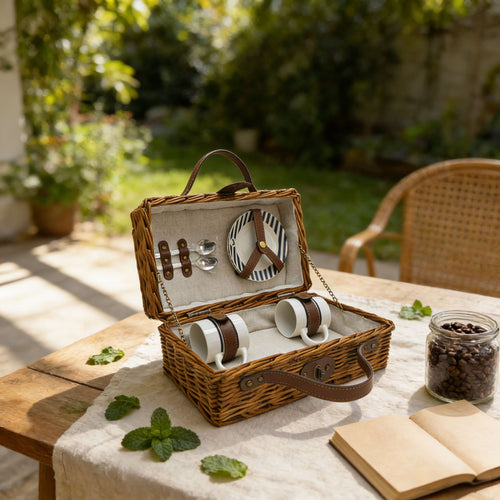 Ladies luxurious picnic basket with integrated crockery set Bowlift