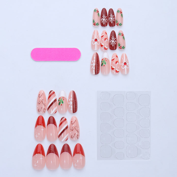 Art nail set with festive candy cane and Christmas motifs Bowlift