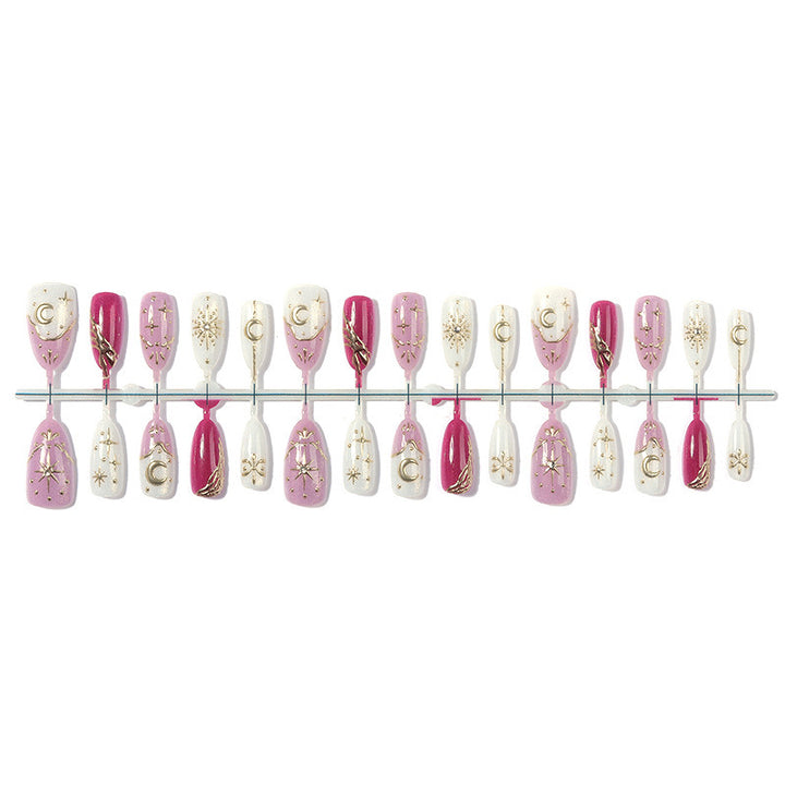 Artificial nail set with delicate gold embellishments and mystical motifs Bowlift