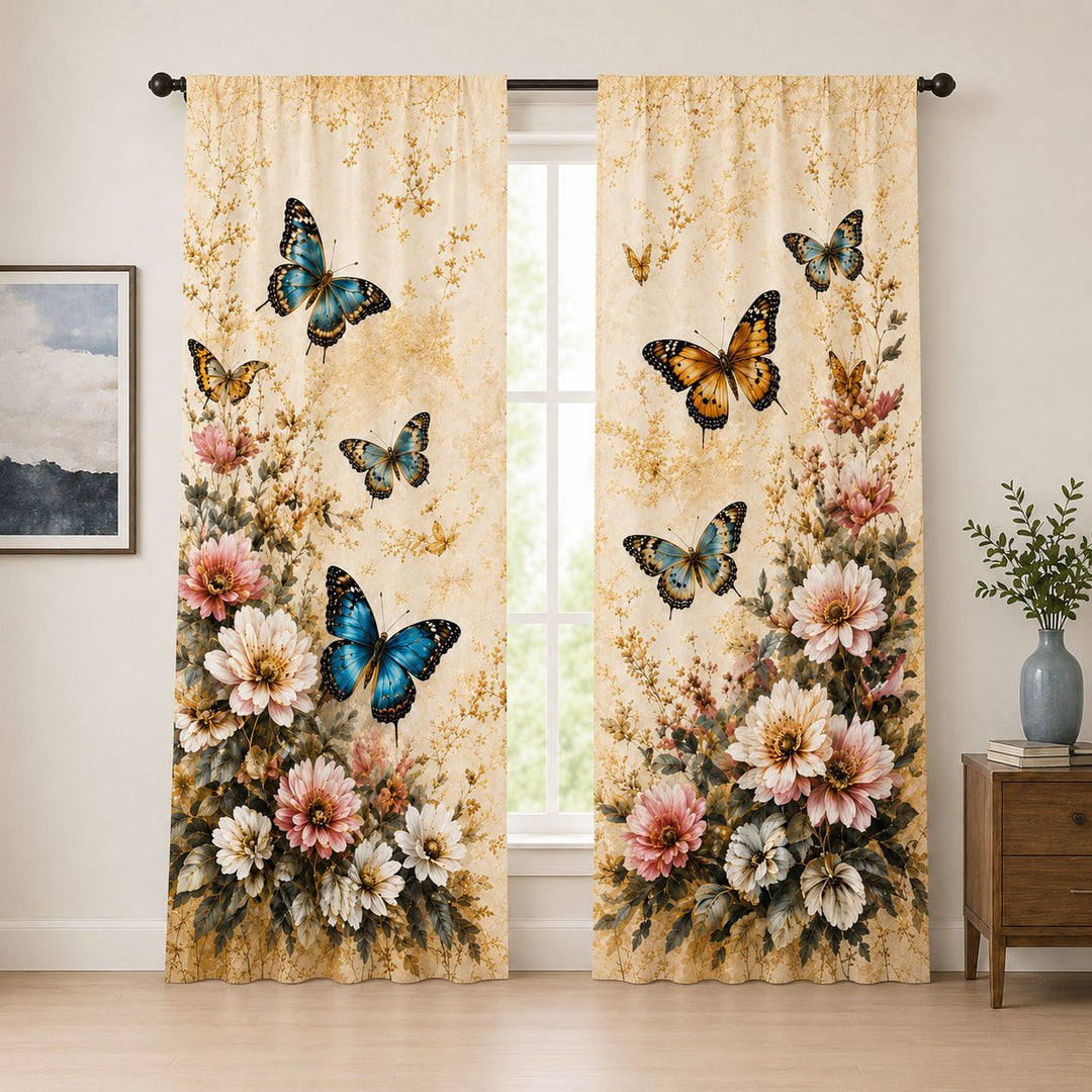 Artistic Bird Print Window Curtains