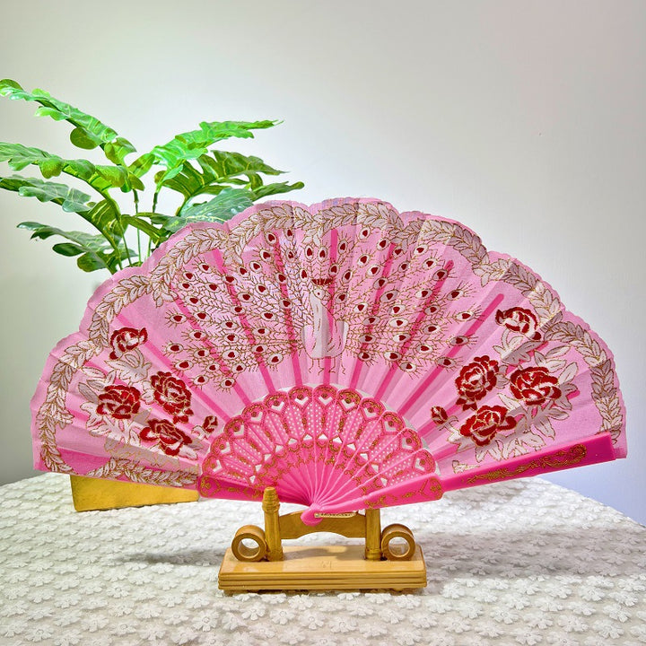 Women Folding Hand Fan with Elegant Embroidery Bowlift