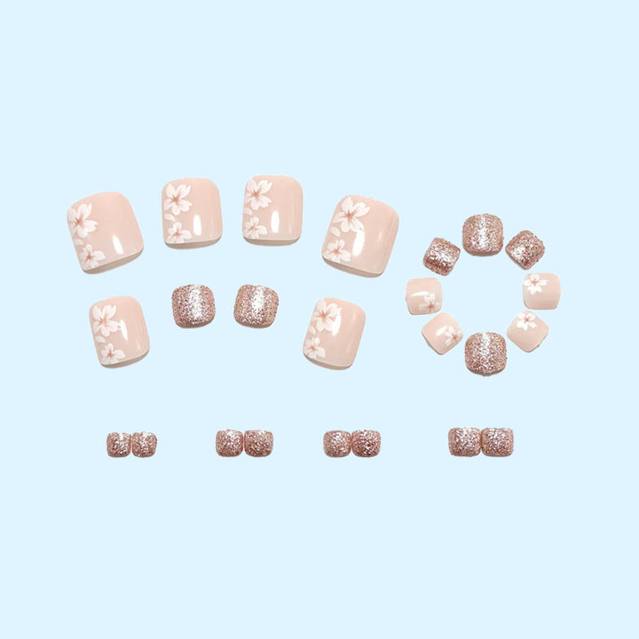 Fingernail art set with elegant floral design and glitter accents Bowlift