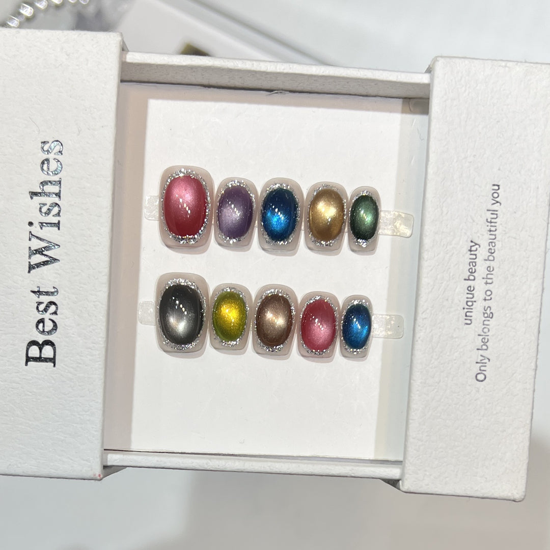 Colorful Metallic Press-On Nail Set with Glittering Accents Bowlift