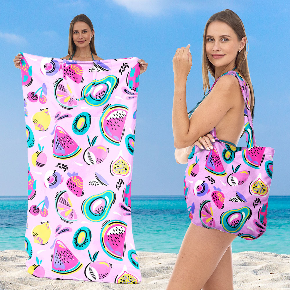 Beach towel with integrated tote bag design Bowlift