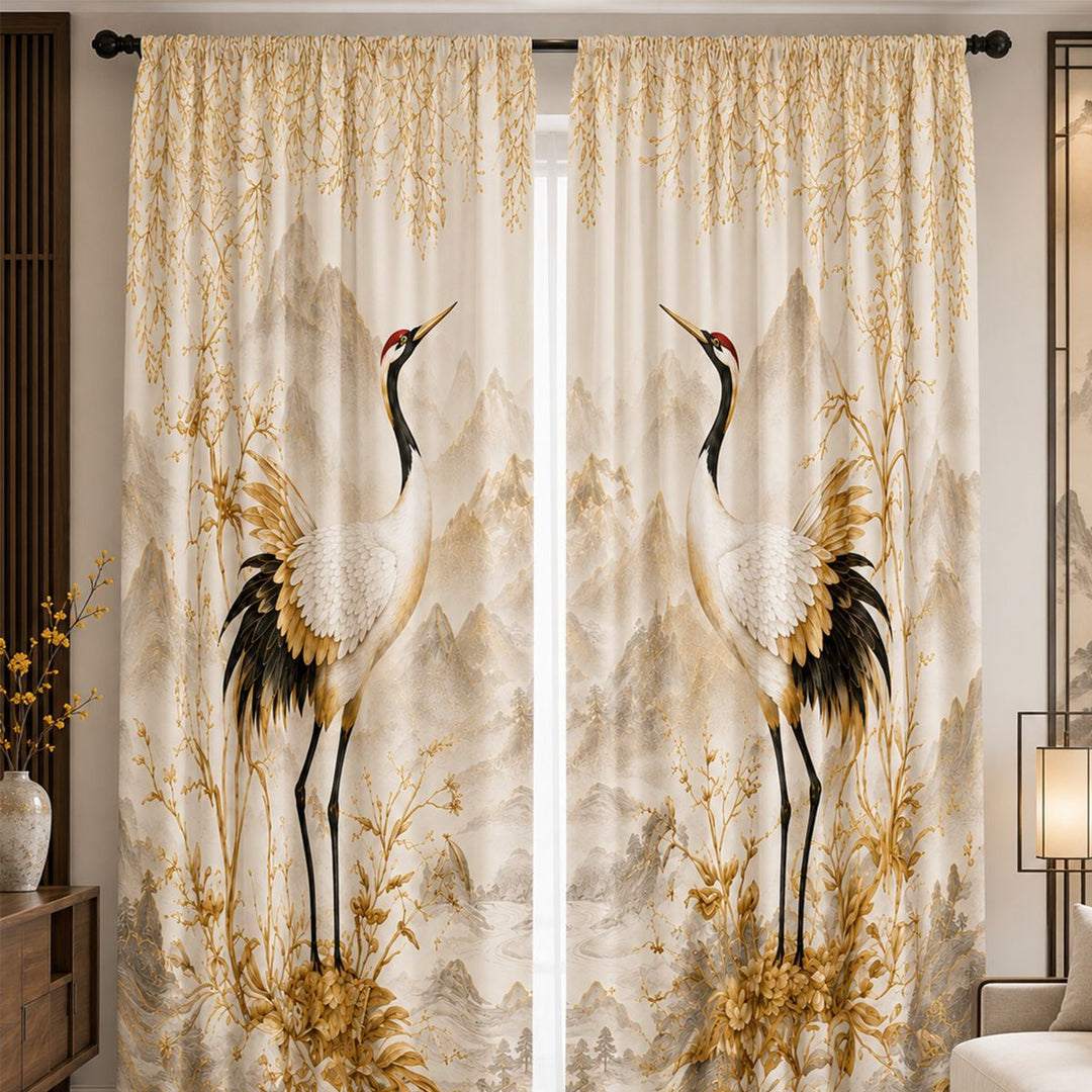 Ornate Bird Patterned Window Curtain