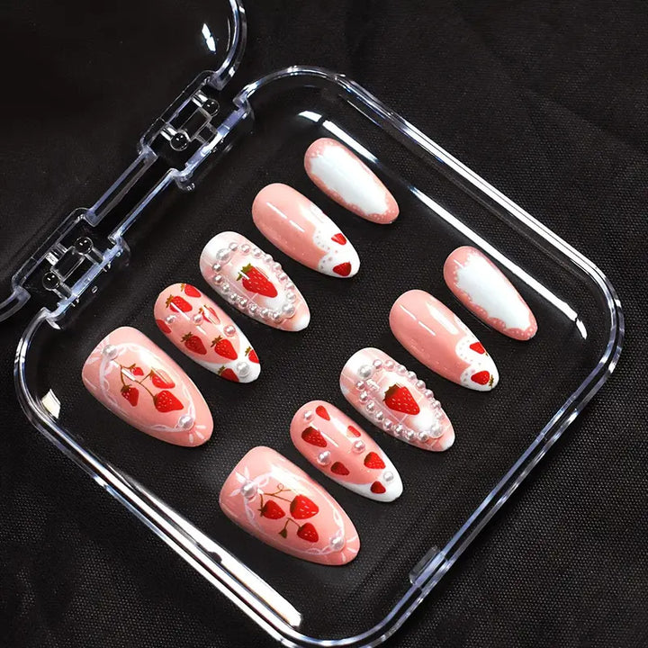 Romantic Heart-Themed Press-On Nail Art Bowlift