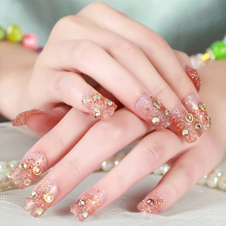 Artificial nails with elegant flower and rhinestone design Bowlift