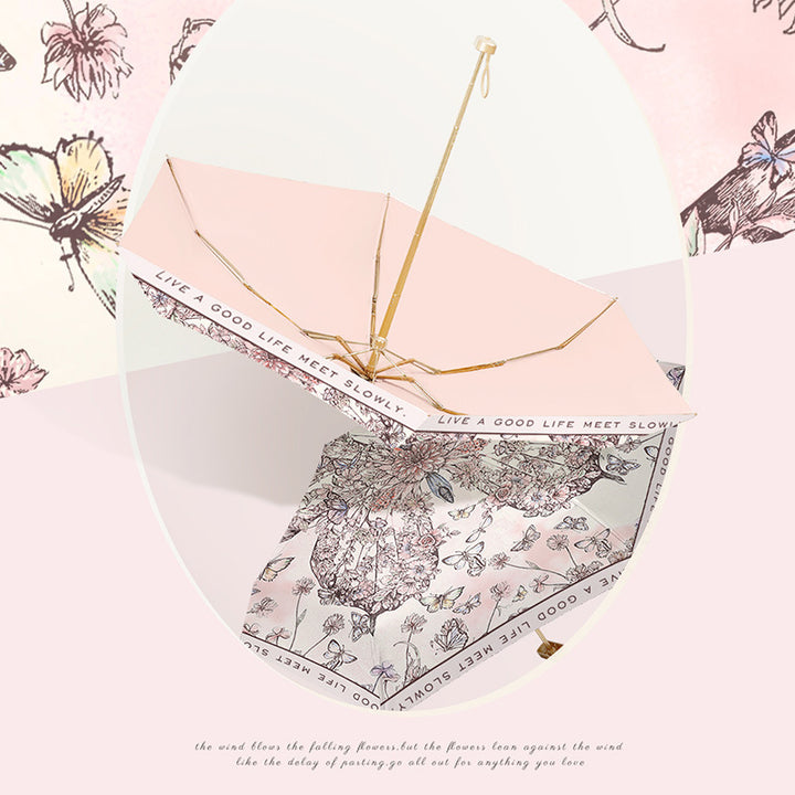 Ladies elegant folding umbrella with floral art design Bowlift