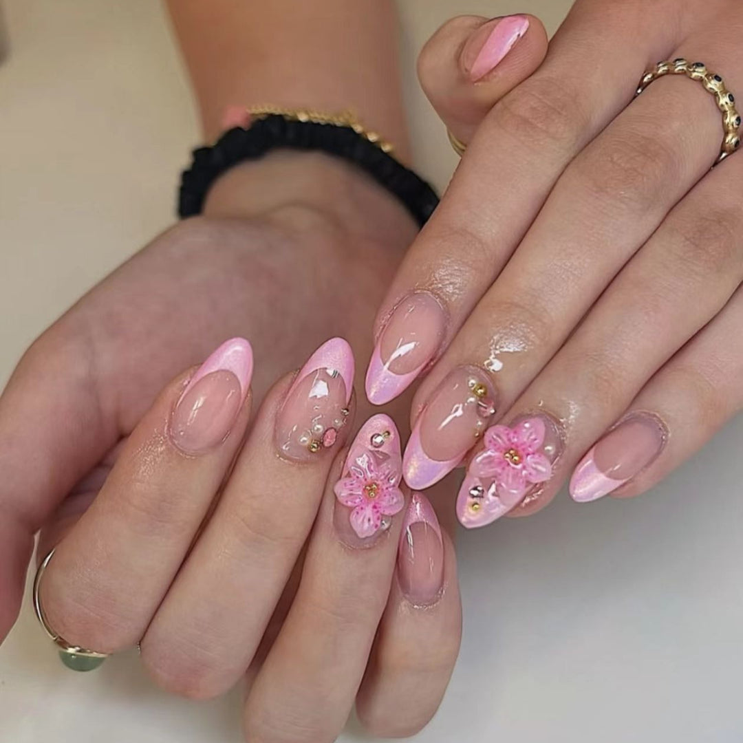 Press-On Nail Art Set with Floral Embellishments Bowlift