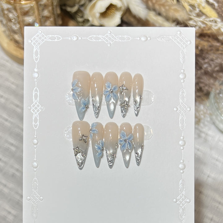 Elegant Stiletto Floral Press-On Nail Set Bowlift