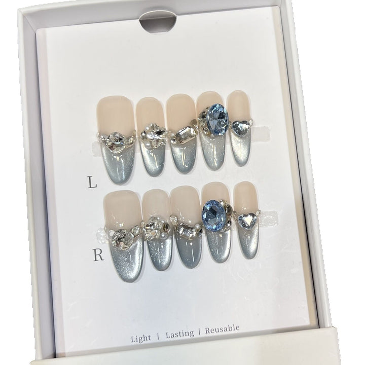 Decorative Stiletto Press-On Nails with Crystal Accents Bowlift