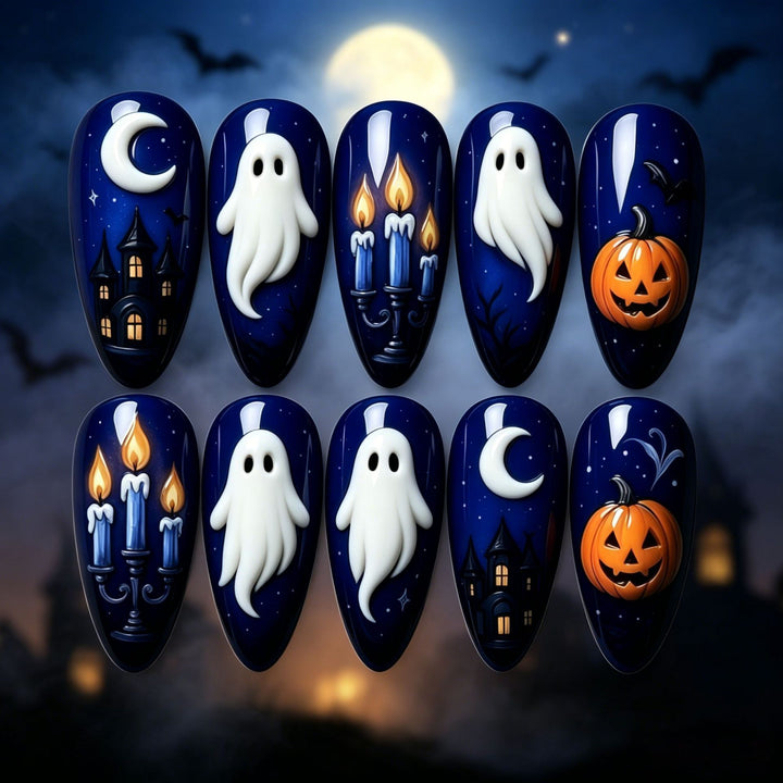 Artificial nails with spooky Halloween designs Bowlift