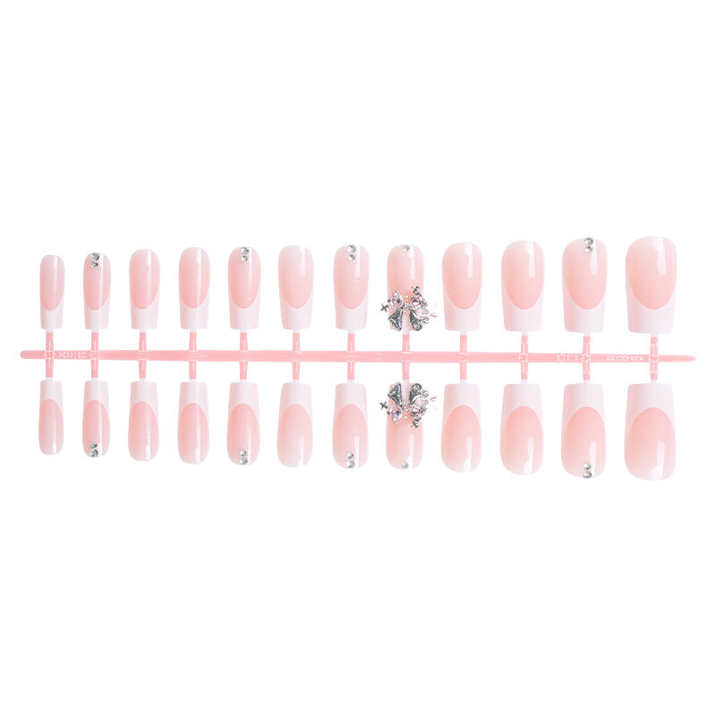 Elegant Decorative Press-On Nail Art Set with Rhinestone Accents Bowlift