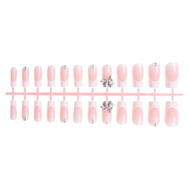 Elegant Decorative Press-On Nail Art Set with Rhinestone Accents Bowlift