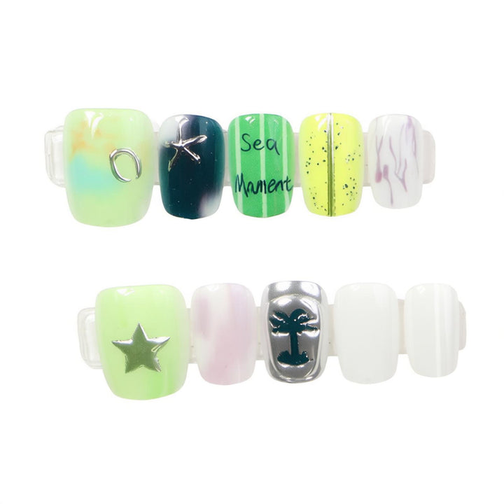 Artistic Sea-Themed Press-On Nail Art Bowlift