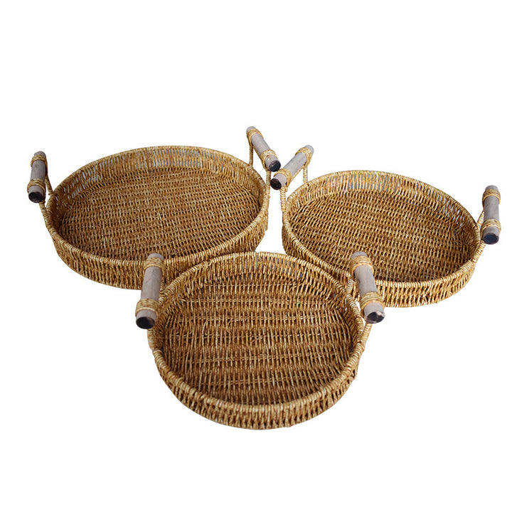 Handcrafted Natural Woven Serving Tray Set Bowlift
