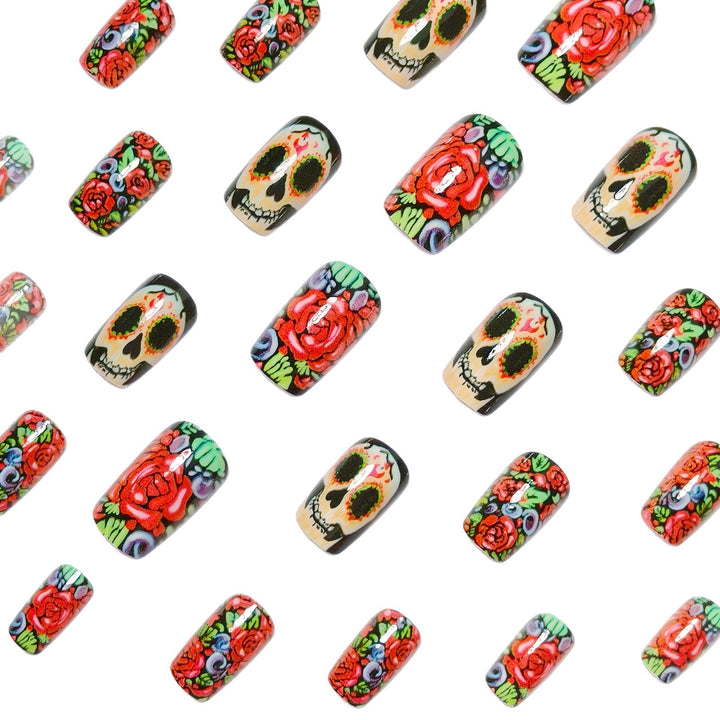 Artistic Skull and Rose Design Nail Art Bowlift
