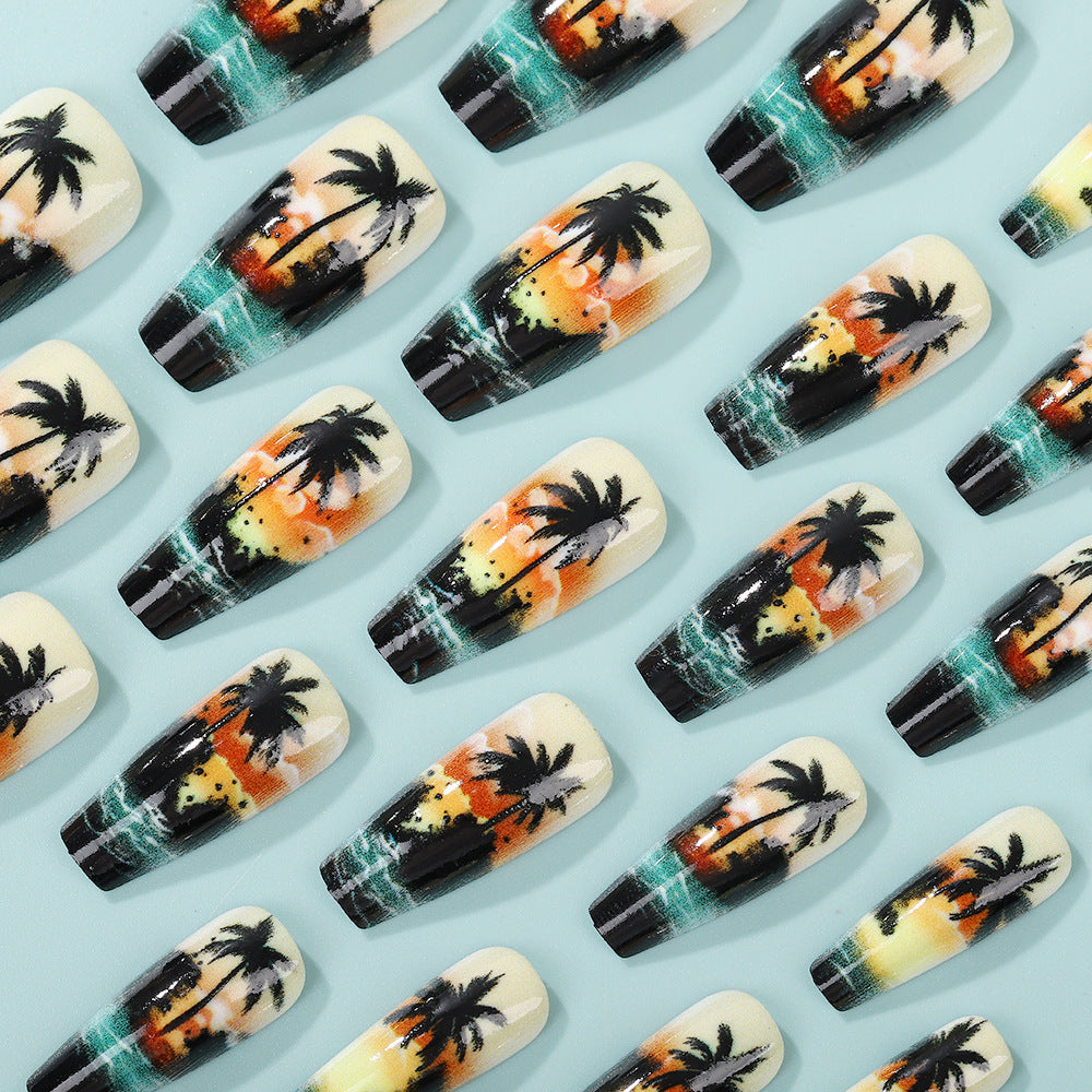 Artificial nails with tropical palm design Bowlift