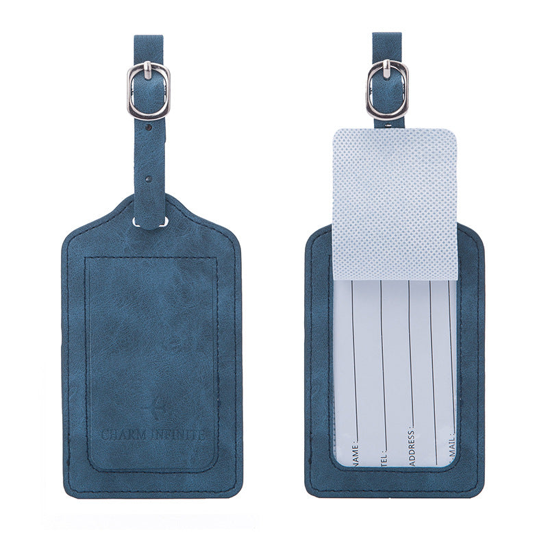 vintage leather luggage tag with transparent ID window and adjustable buckle strap Bowlift