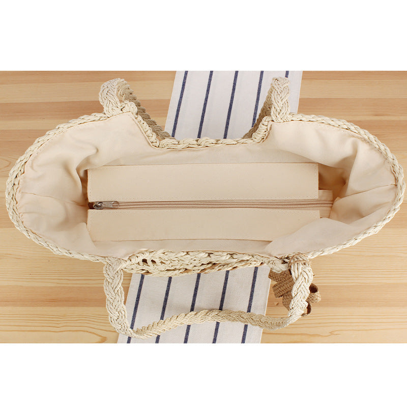 Elegant Beach Bag with Handwoven Basket Pattern Bowlift
