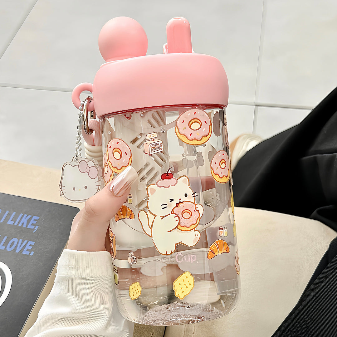 Women's water bottle with integrated animal motif and practical carrying handle Bowlift