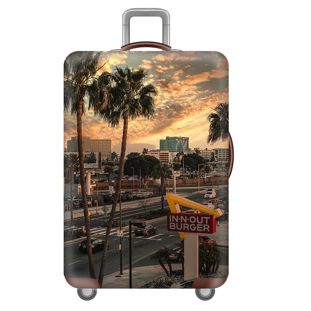 Unisex nan hard shell suitcase trolley with large landscape motif print and multidirectional wheels Bowlift