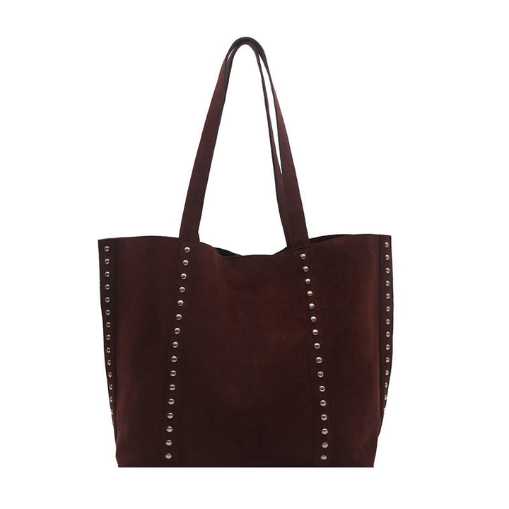 Chic Studded Suede Tote Bag Bowlift