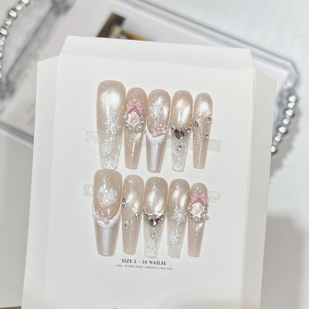 Decorative Stiletto Press-On Nail Set with Rhinestone and Glitter Accents Bowlift