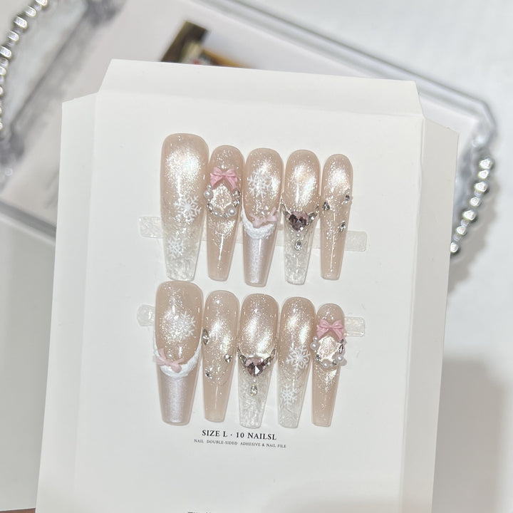 Decorative Stiletto Press-On Nail Set with Rhinestone and Glitter Accents Bowlift
