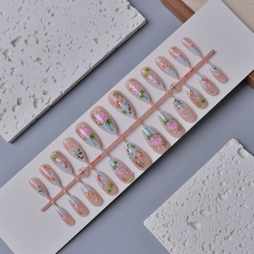 Artistic Floral Press-On Nail Set Bowlift