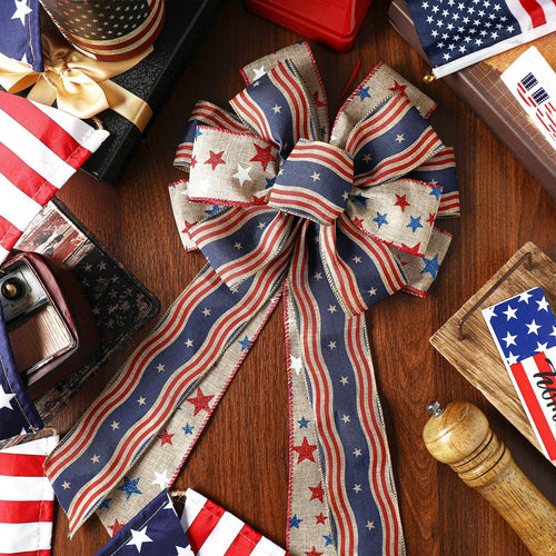 Unisex nan patriotic burlap bow with long tails for wreaths doors and patriotic home decor Bowlift