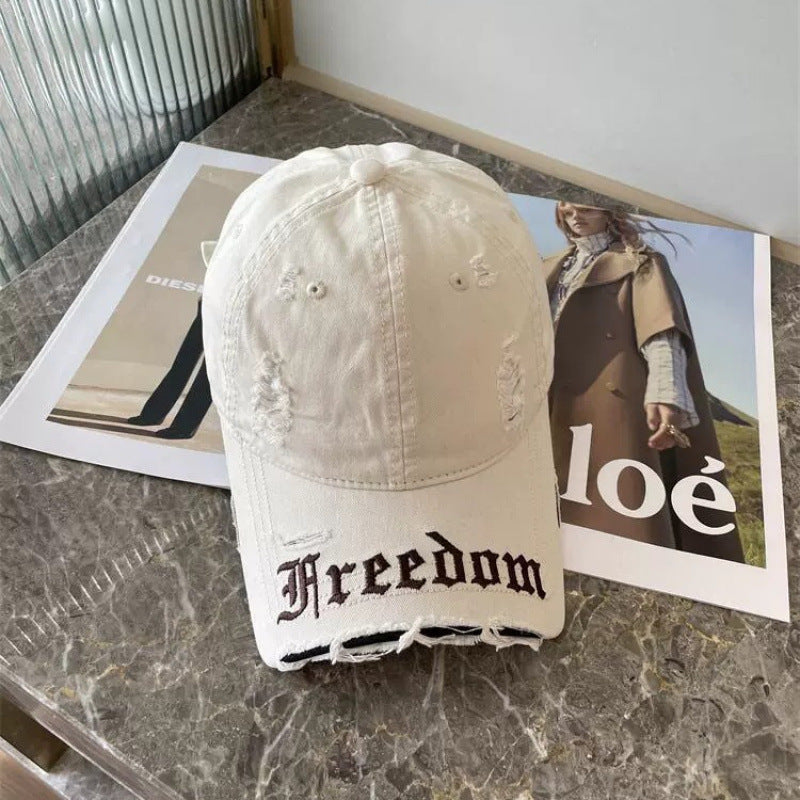 Women's Distressed Freedom Embroidered Baseball Cap Bowlift