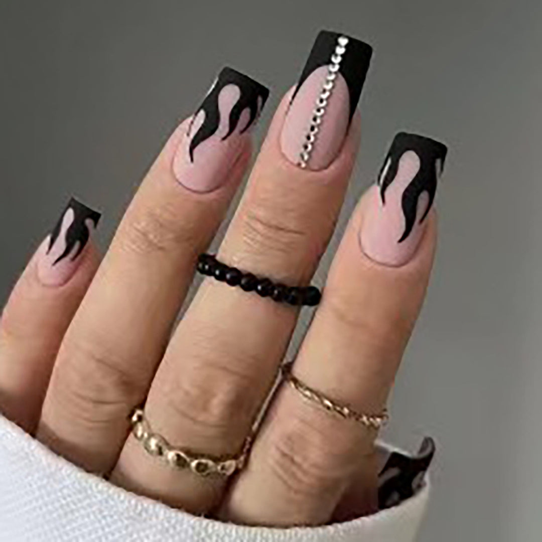 Artistic Flame Design Press-On Nails Bowlift