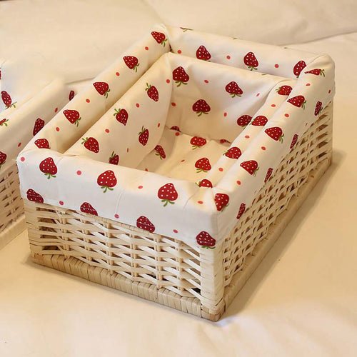 Storage basket with decorative strawberry fabric