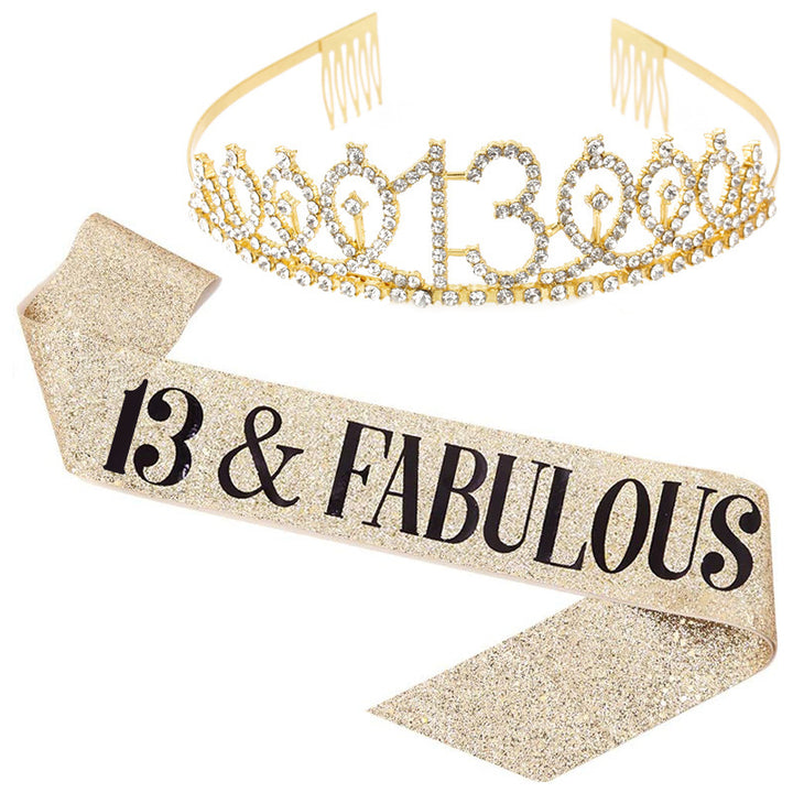 Girl Glittering Birthday Crown and Sash Set Bowlift