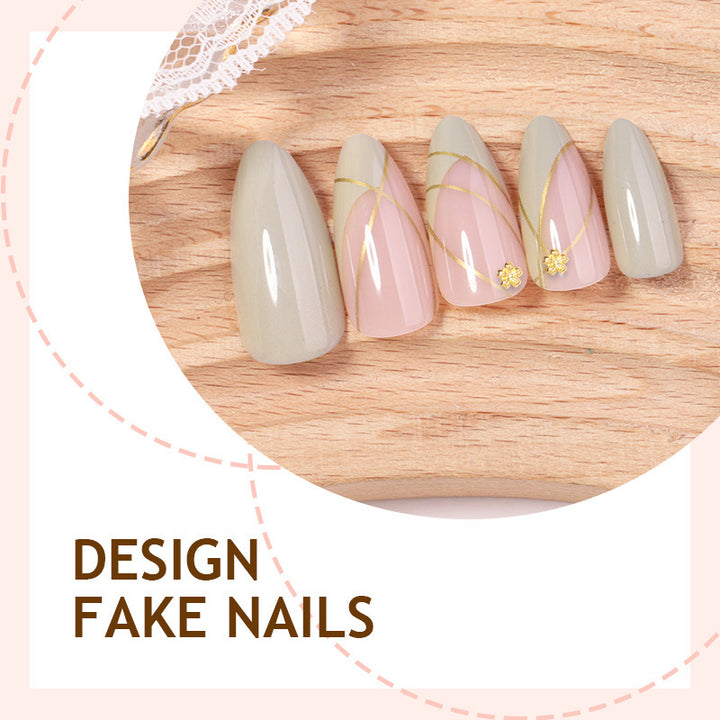 Artificial nail set with elegant marble design and gold accents Bowlift