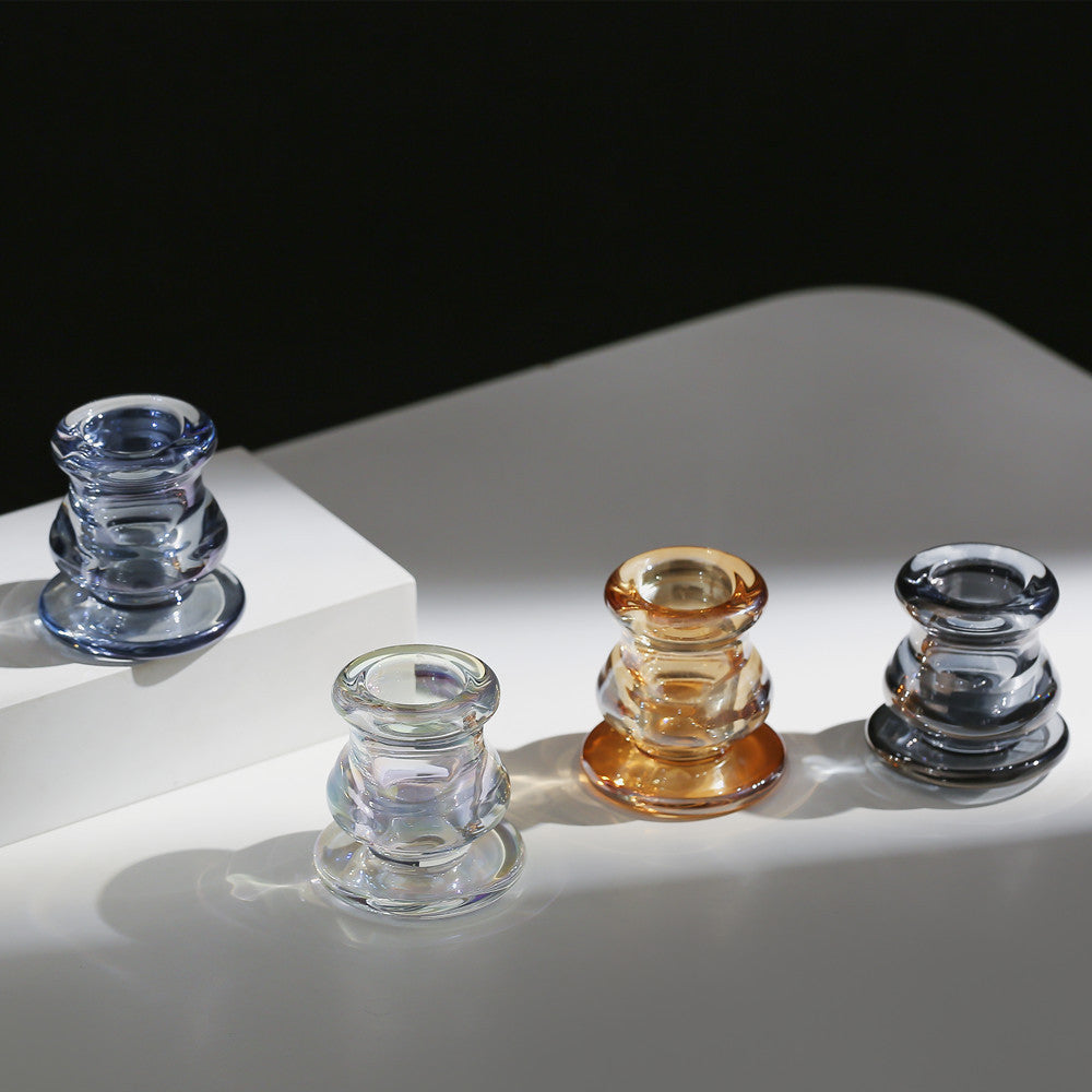 Glass Taper Candle Holder with Curved Weighted Base Bowlift