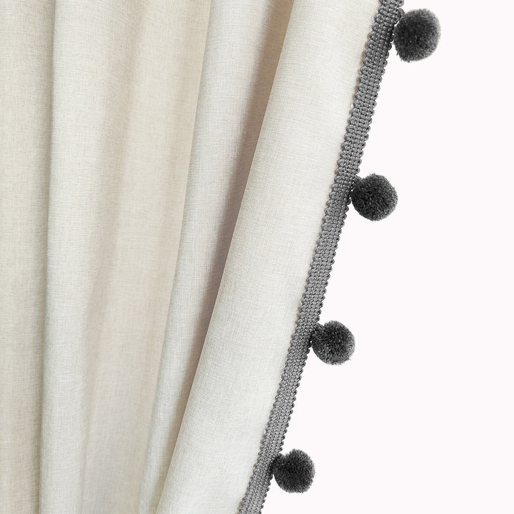 Textured Pom Pom Trim Shower Curtain Bowlift