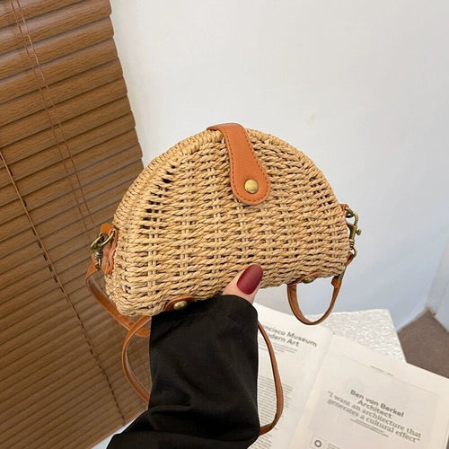 Handcrafted Rattan Bag in Half-Moon Design Bowlift