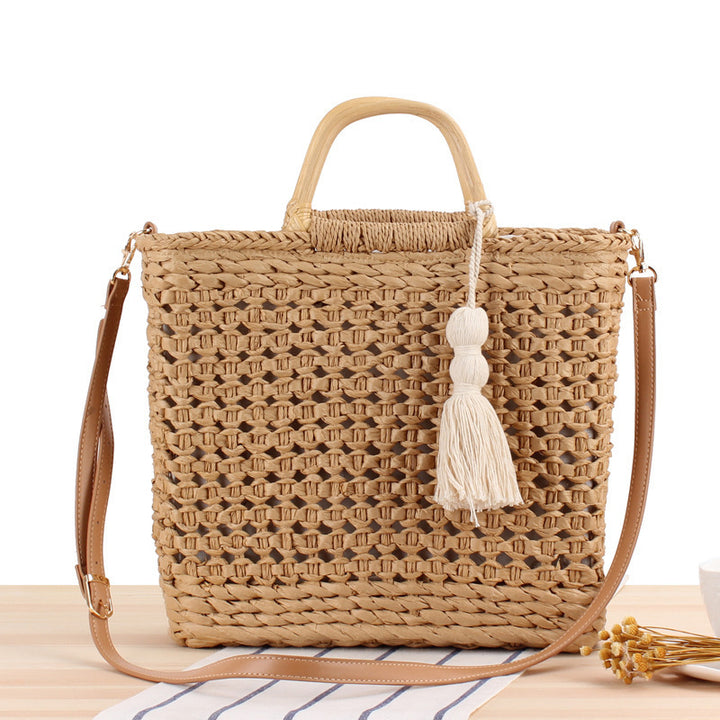 Soft and Stylish Straw Shoulder Bag with Removable Tassel Detail Bowlift