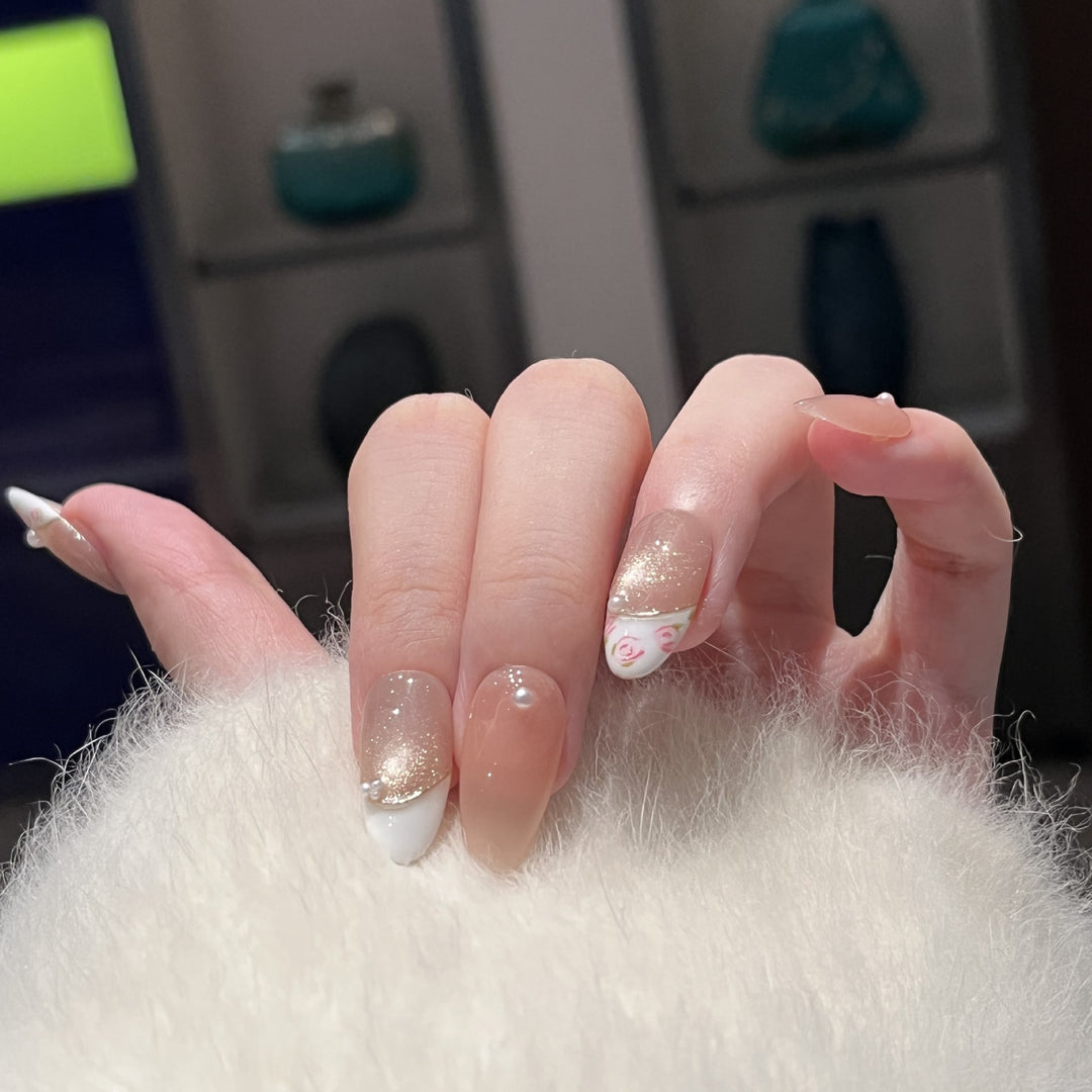 Glittery Floral Press-On Nail Set Bowlift