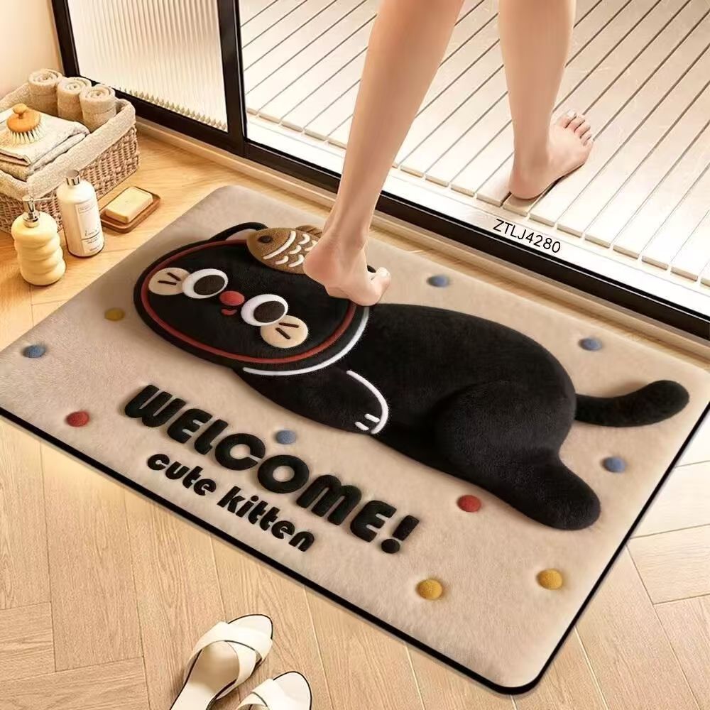Cute Cartoon Pet-Themed Plush Bath Mat Bowlift