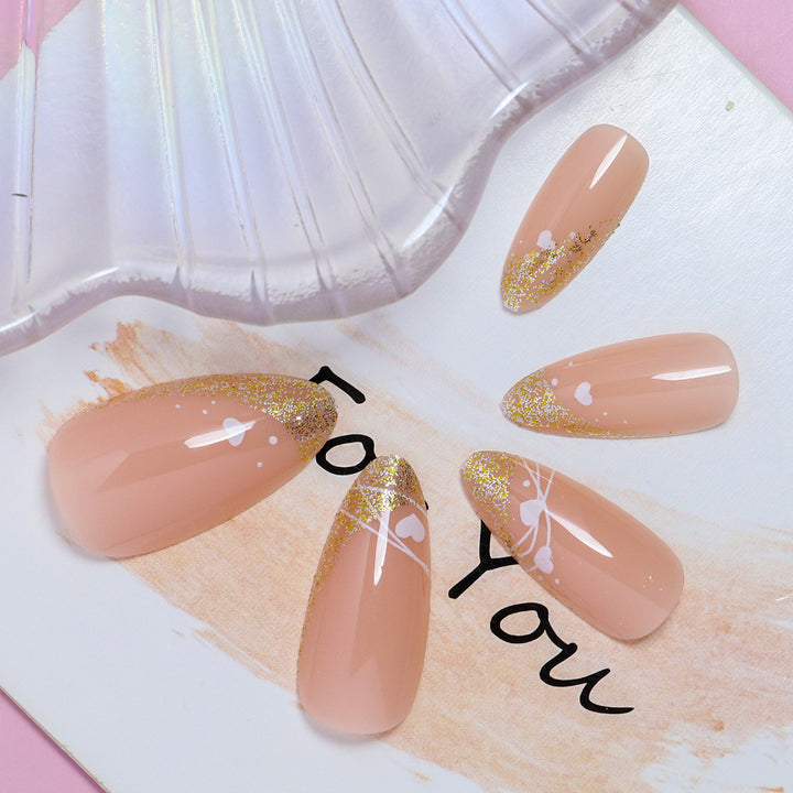 Glamorous Heart-Accent Press-On Nails Bowlift