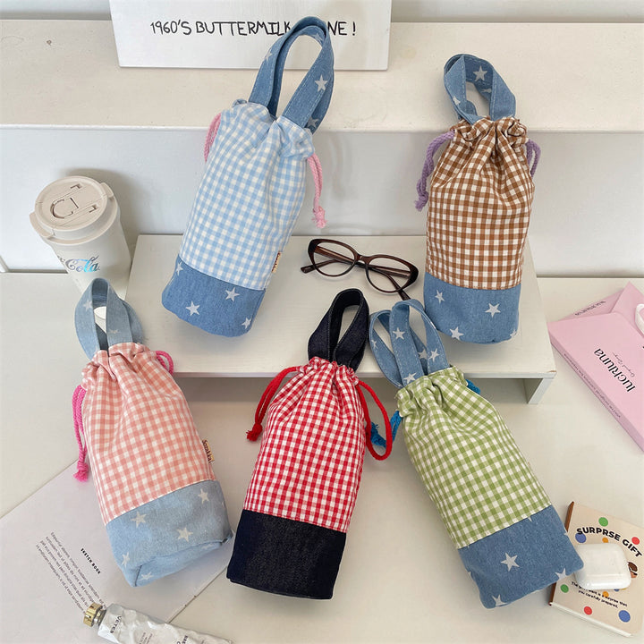 Drawstring Bottle Pouch with Denim Base and Carry Handle Bowlift