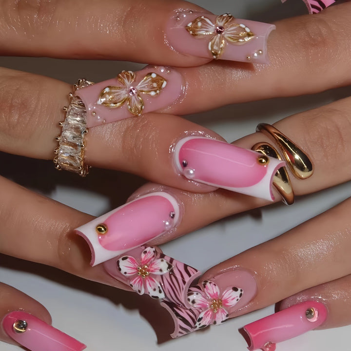 Artistic Floral Acrylic Nail Art Bowlift